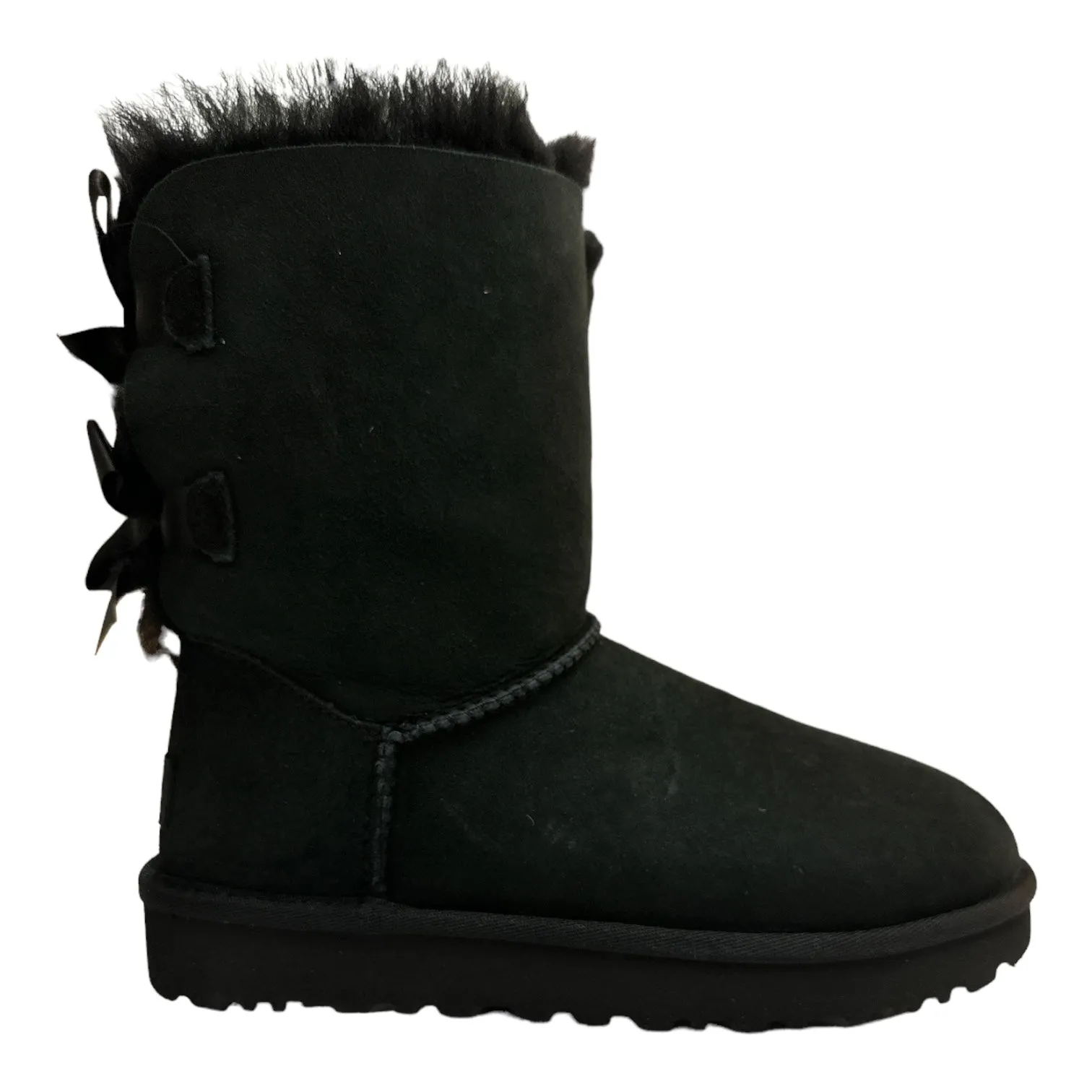 * No Box* UGG Women's Bailey Bow II Slip On Sheepskin Lining Mid-Calf Boot (Black, 6)