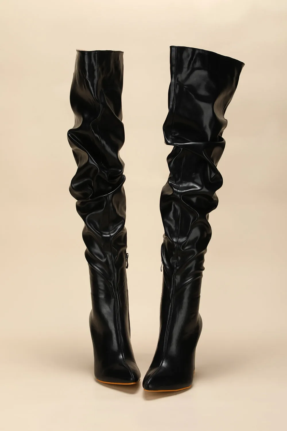 Black Chunky High-Heeled High Boots