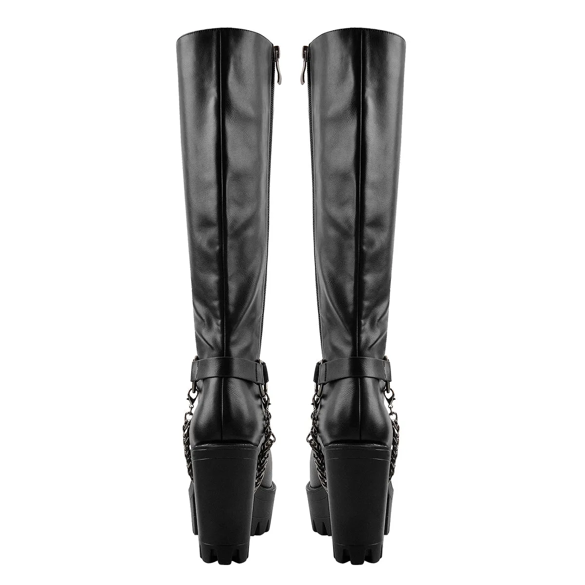 Black Platform Knee Chunky High Heels Boots