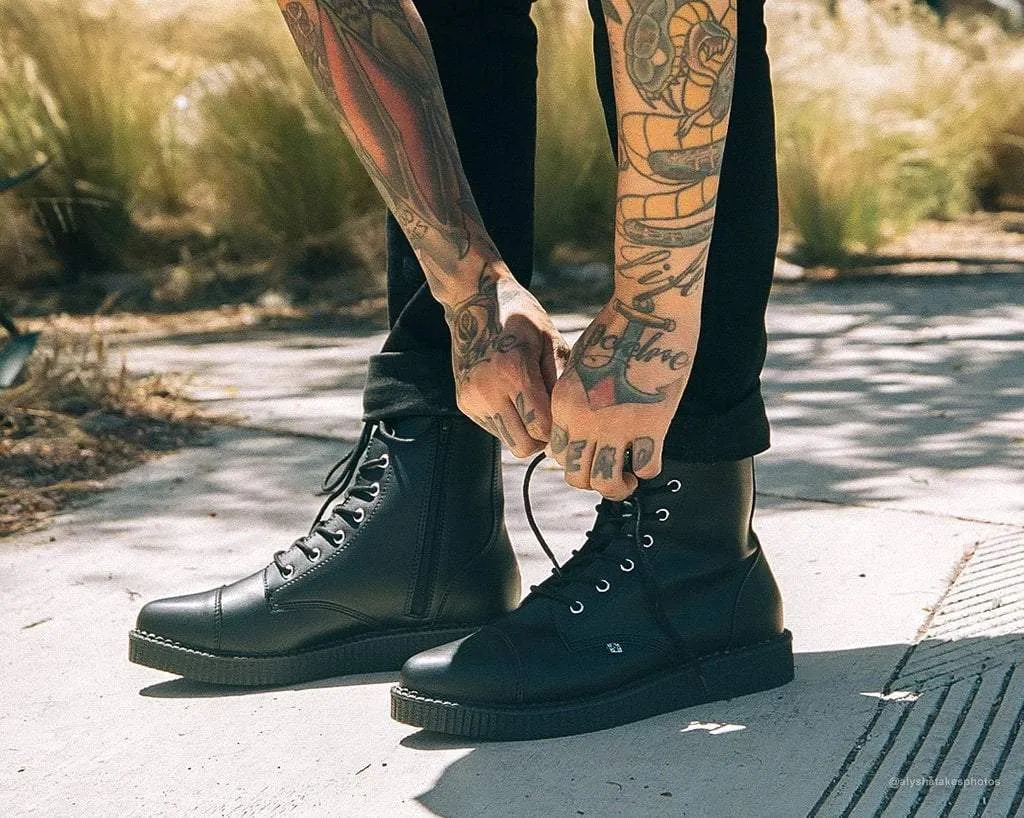 Black TUKskin Pointed Lace Up Boot