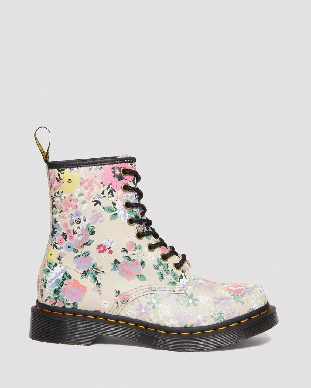 Doc Martens Women's 1460 FLORAL MASH UP LEATHER LACE UP BOOTS (PARCHMENT BEIGE PHANTOM FLORAL SHADOW BACKHAND)