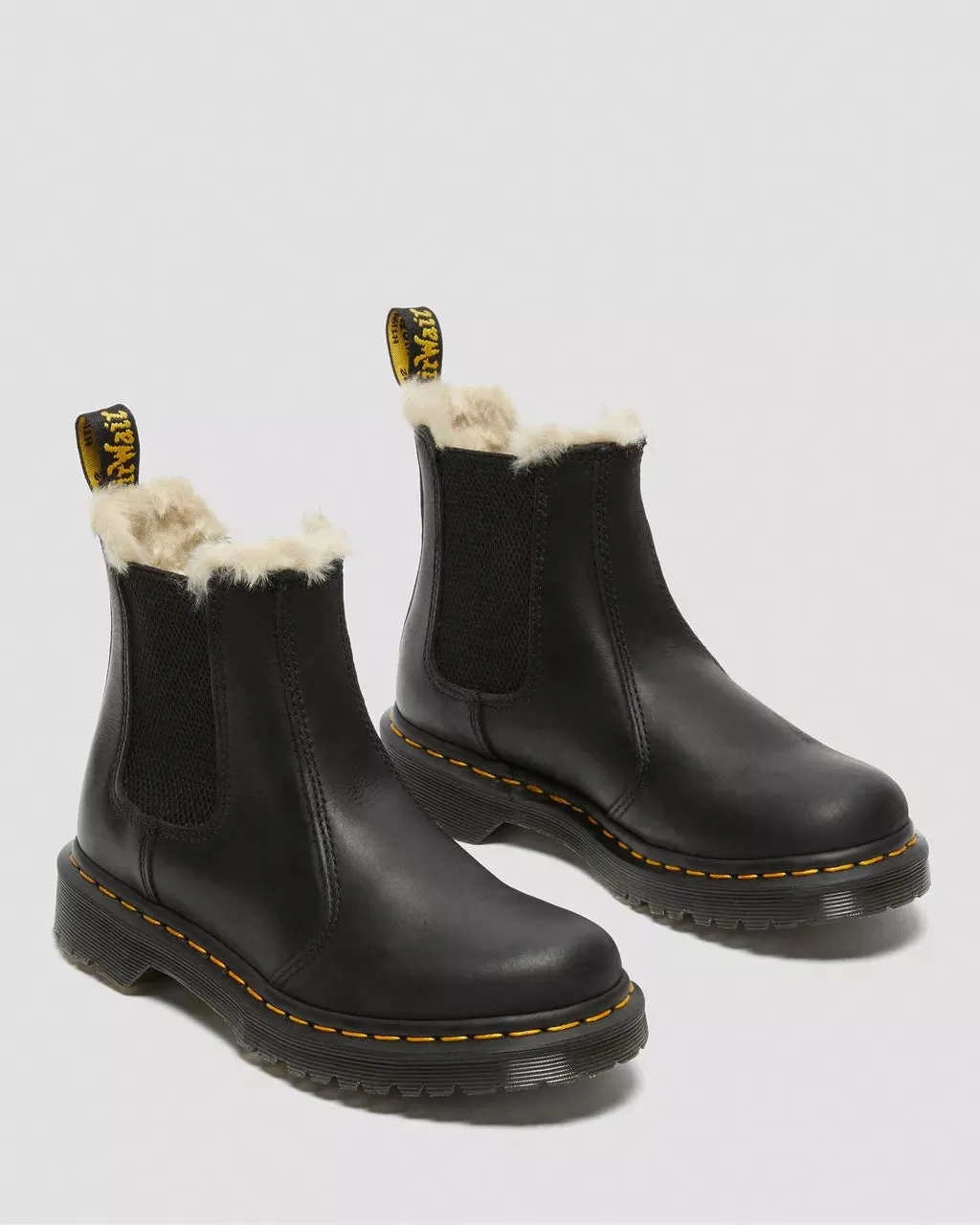 Doc Martens Women's 2976 LEONORE FAUX FUR LINED BURNISHED CHELSEA BOOTS (BLACK BURNISHED WYOMING)