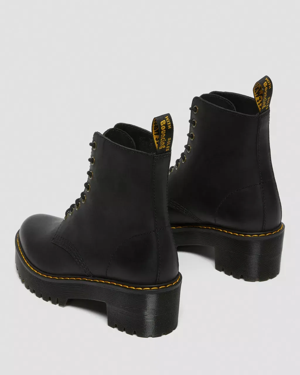 Doc Martens Women's SHRIVER HI WYOMING LEATHER HEELED BOOTS (Black Burnished)