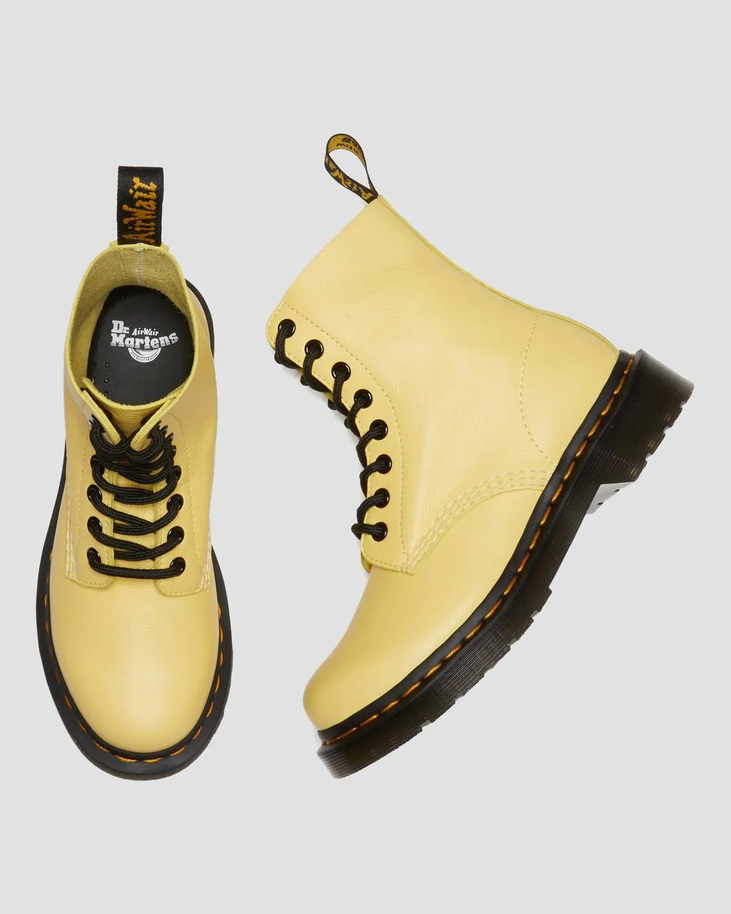 Dr Marten's Women's 1460 PASCAL BLACK EYELET LACE UP BOOTS (Lemon Yellow Virginia)