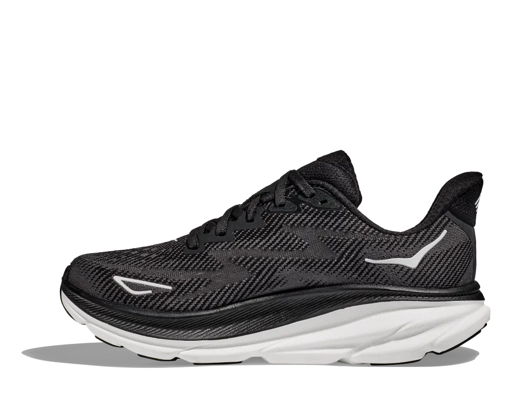 'Hoka' Men's Clifton 9 - Black / White (Wide)