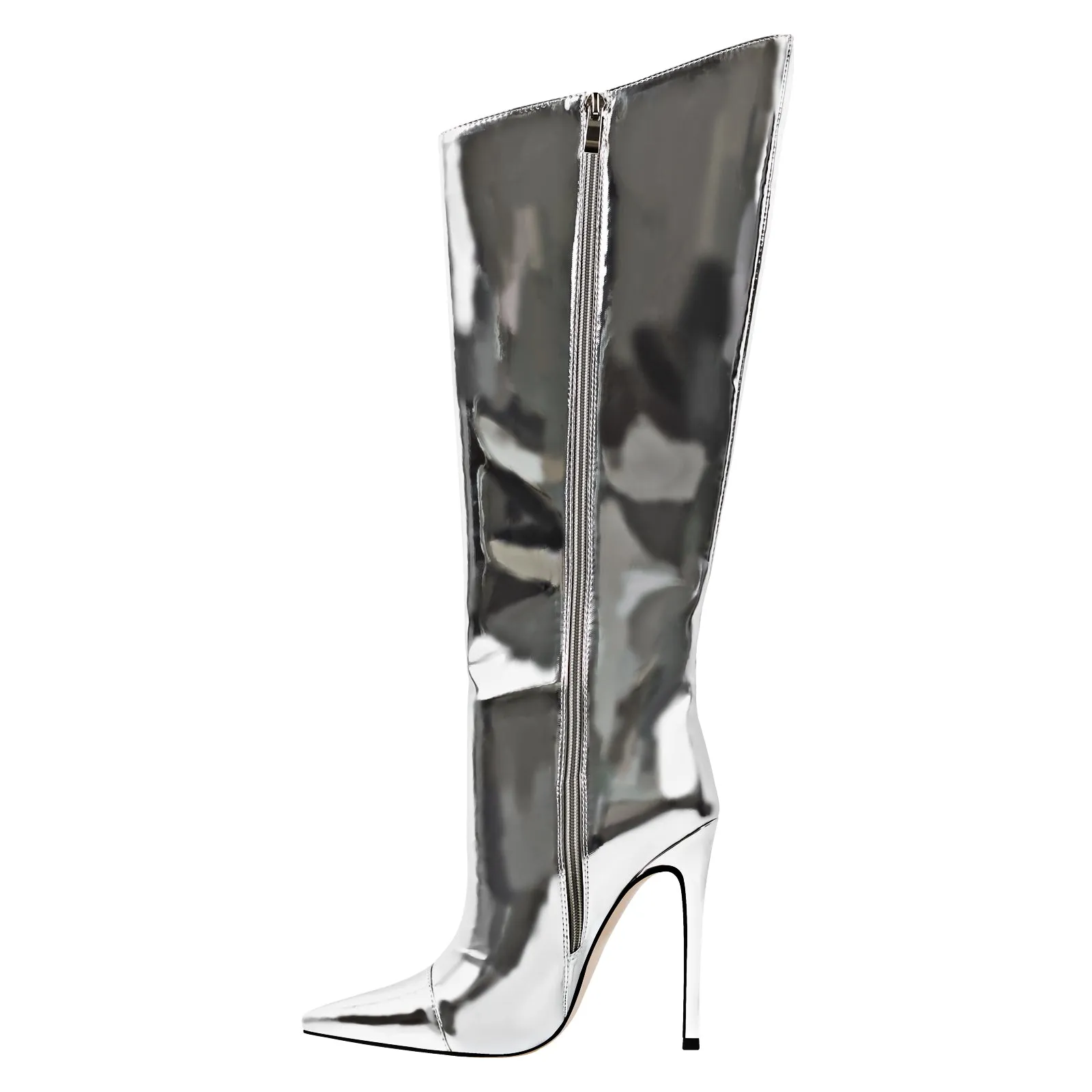 Metallic Leather Stiletto Knee High Boots