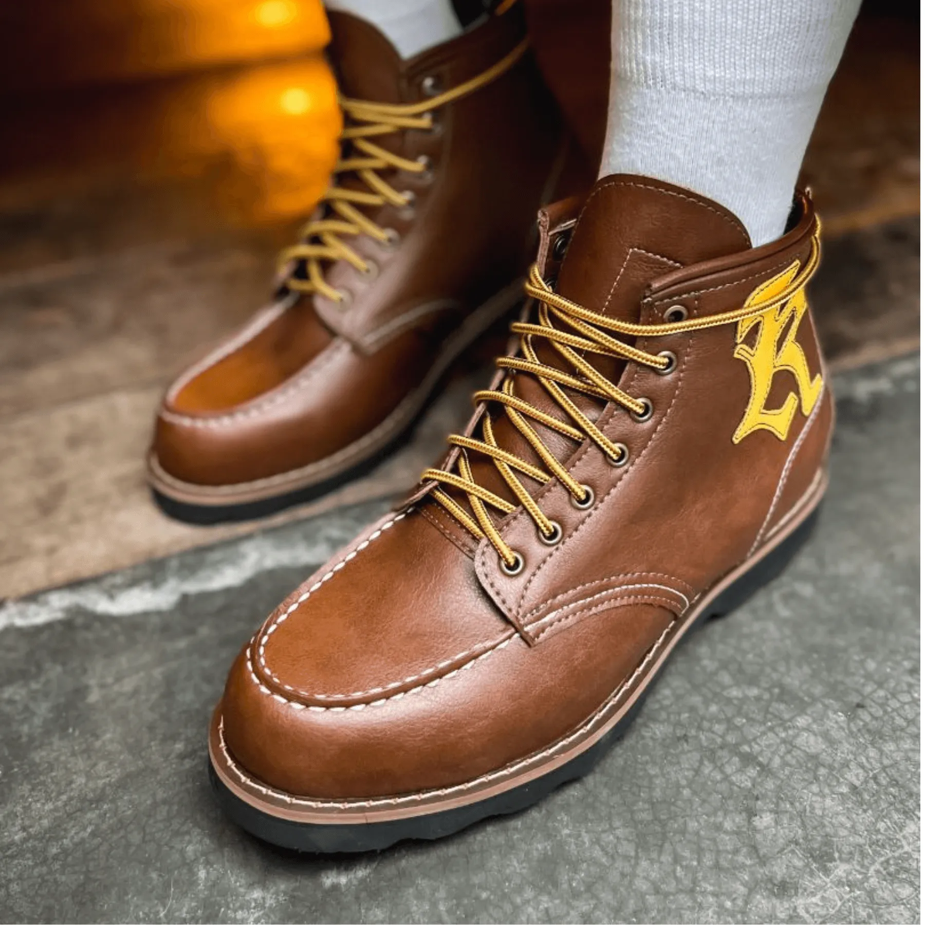 'Redwing' Vegan lace-up work boot by King55 - Cognac