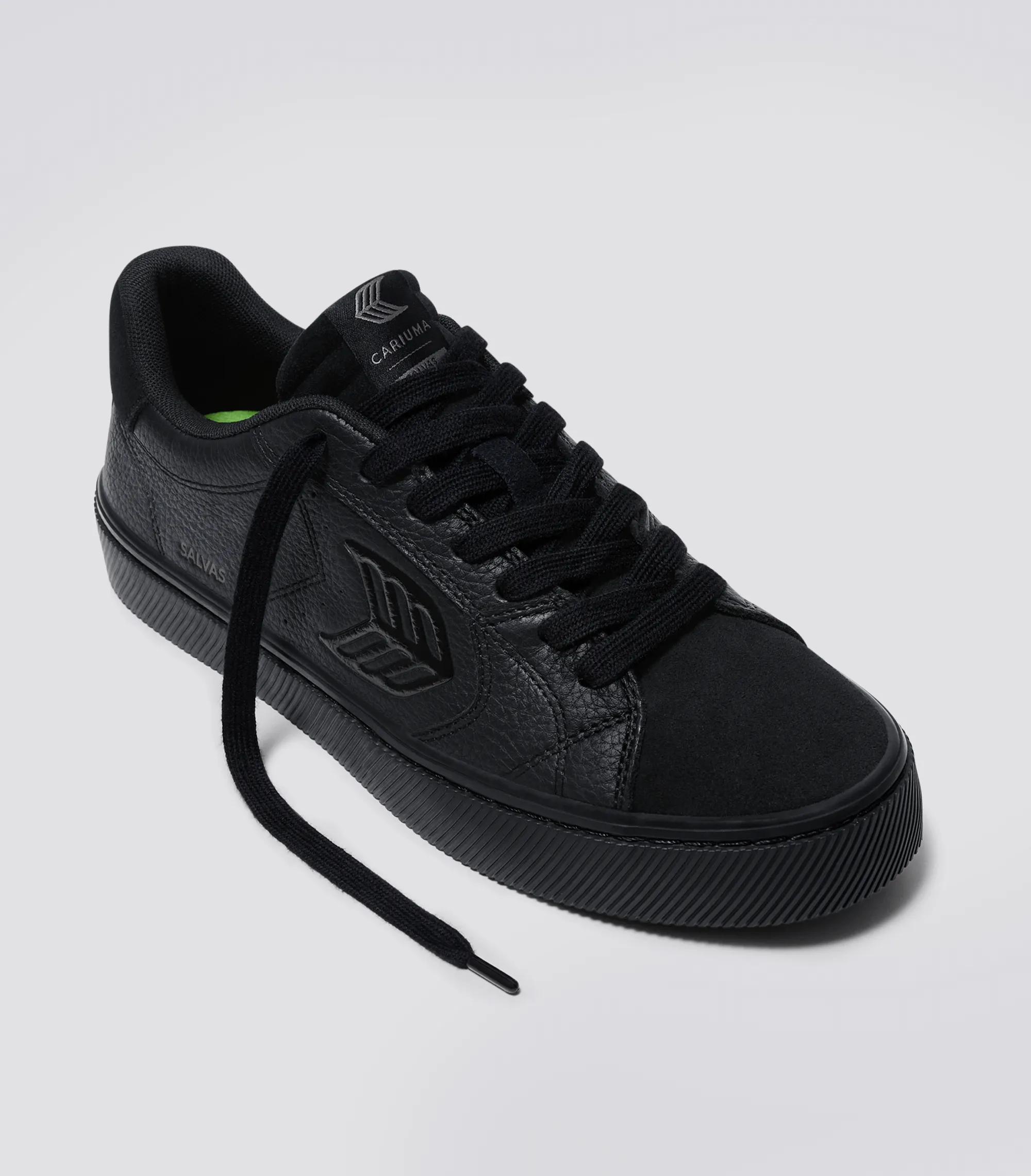 SALVAS All Black Premium Leather and Suede Ash Grey Logo Sneaker Women