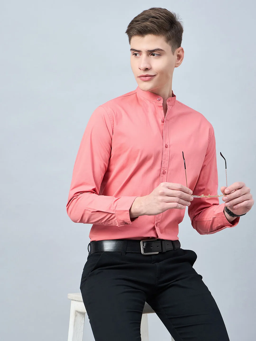 Style Quotient Men Pink Cotton Solid Formal Shirt