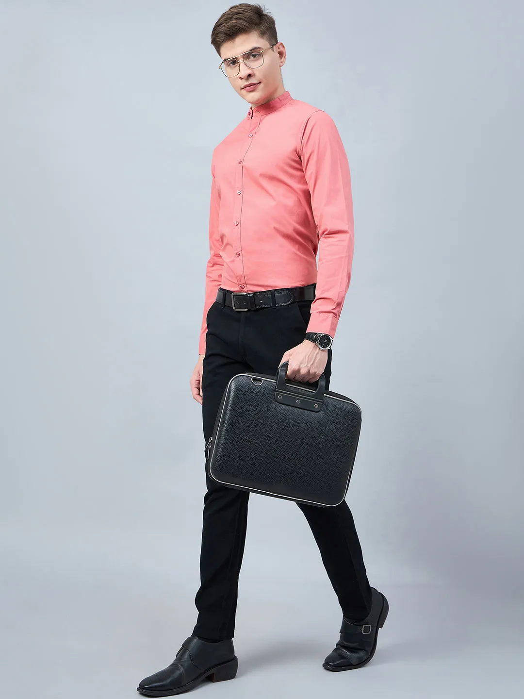 Style Quotient Men Pink Cotton Solid Formal Shirt