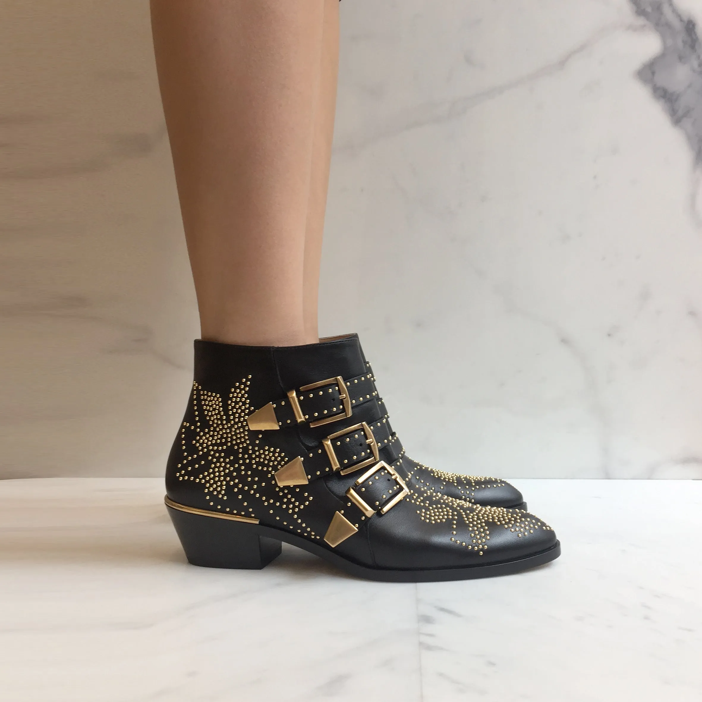 Susanna Low Boots, Black/Gold