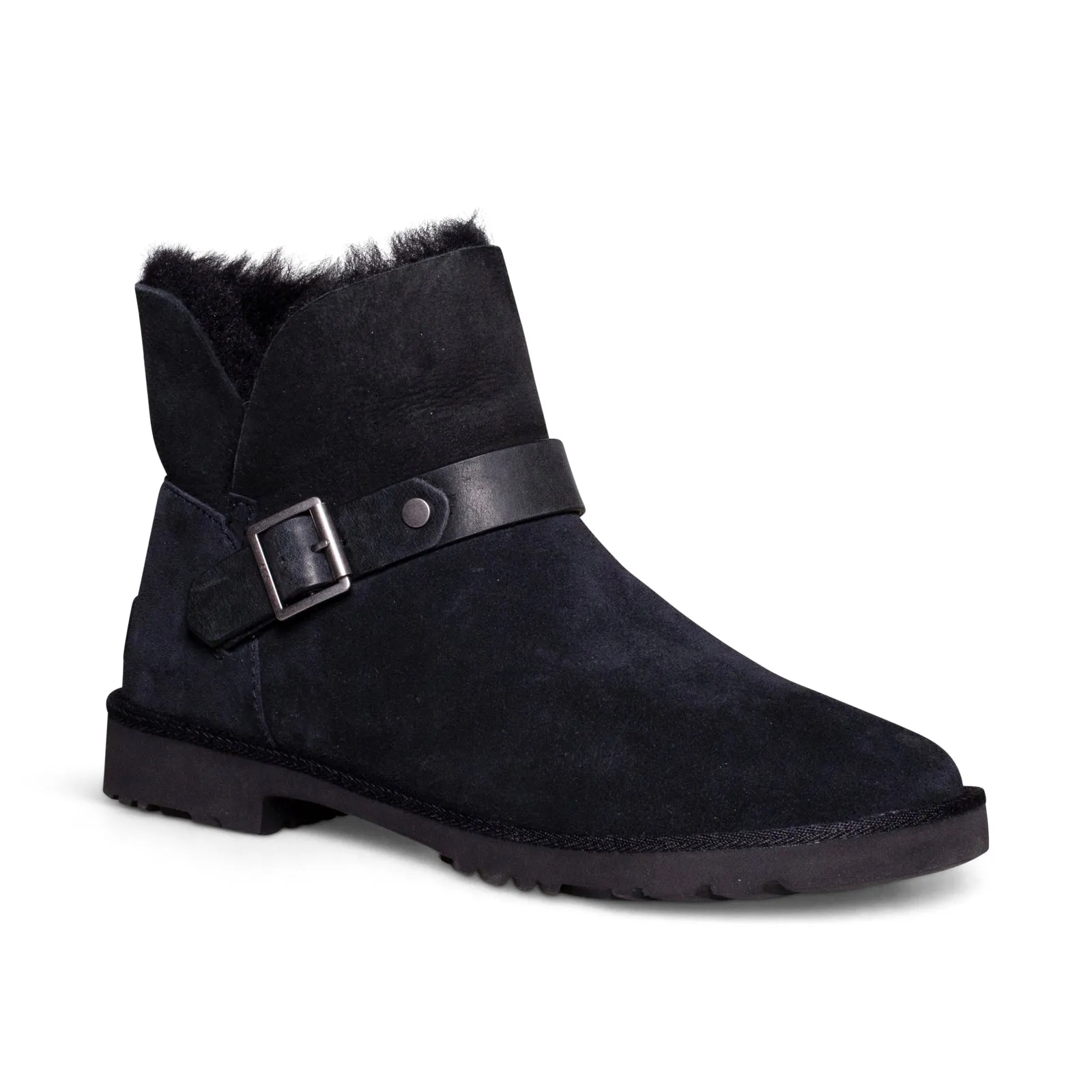 Womens UGG Romely Short Black Buckle Boots - Stylish and Comfortable Footwear