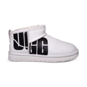 UGG Ultra Mini Leather Pebble White Boots - Women's