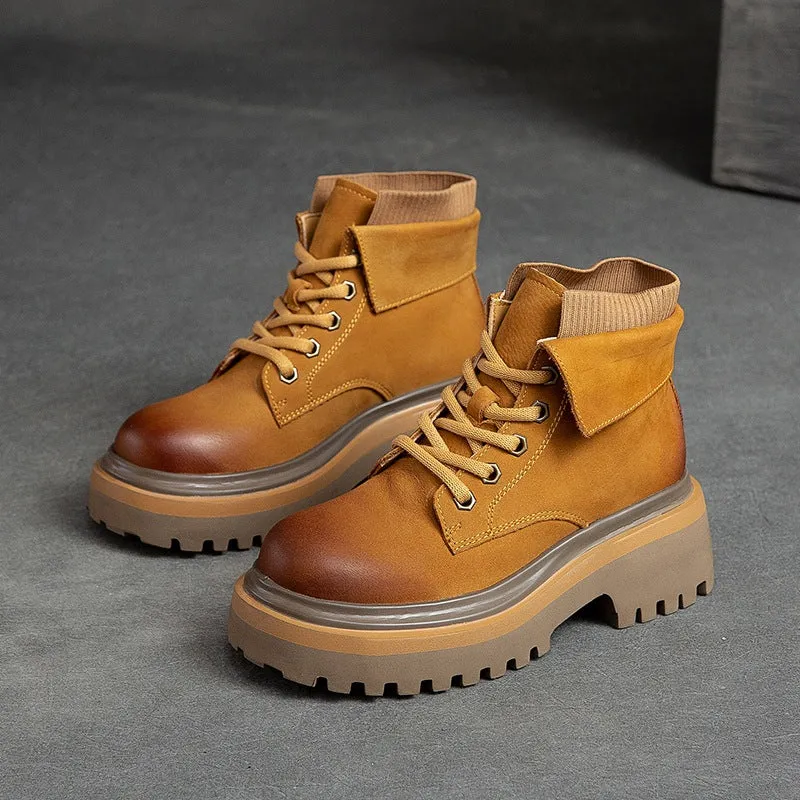 Women Retro Autumn Leather Casual Boots