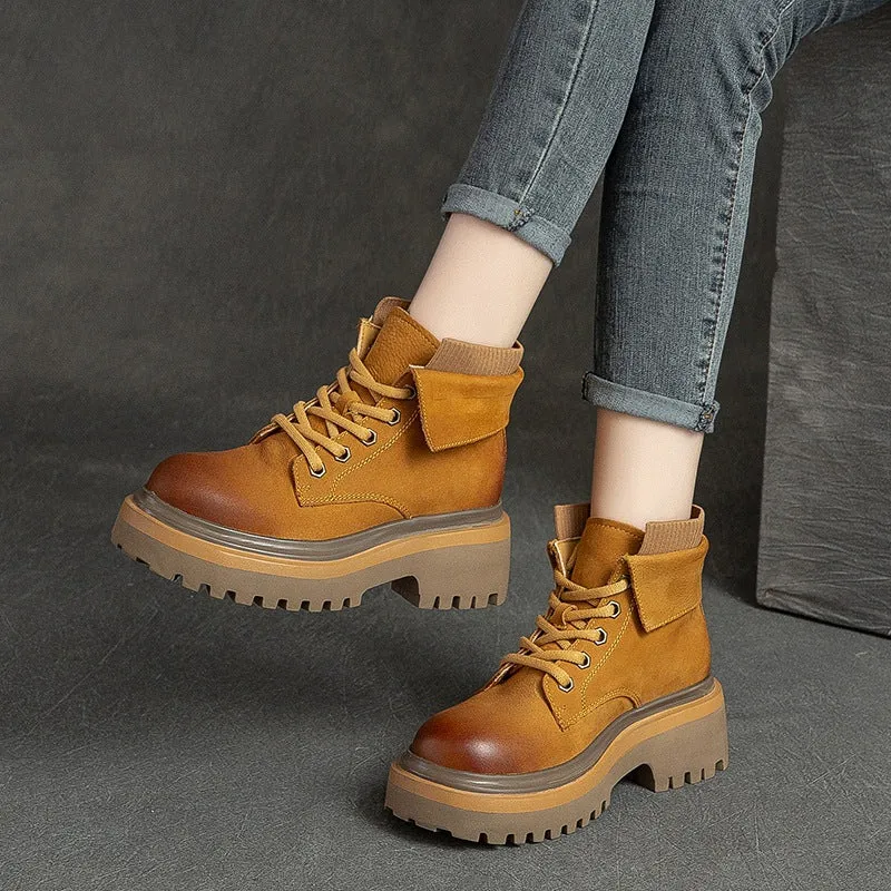 Women Retro Autumn Leather Casual Boots