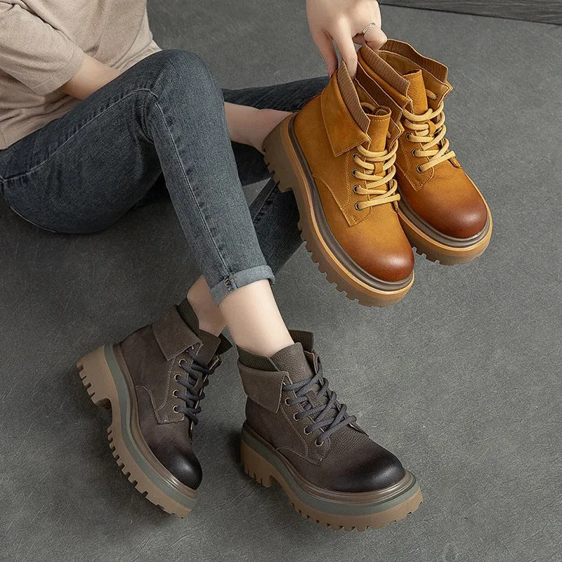 Women Retro Autumn Leather Casual Boots