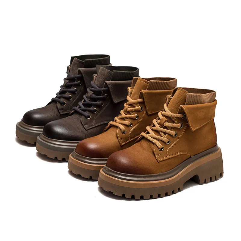 Women Retro Autumn Leather Casual Boots