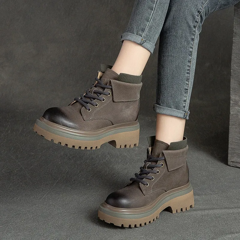 Women Retro Autumn Leather Casual Boots