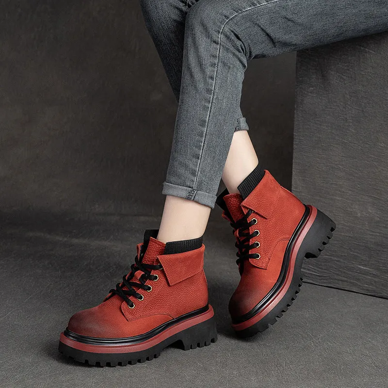 Women Retro Autumn Leather Casual Boots