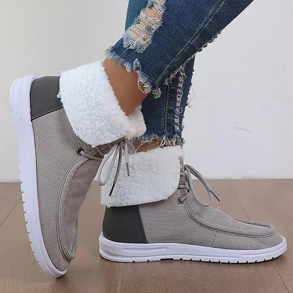 Women's Casual Fabric Lapel Lace-Up Snow Boots 94769119S