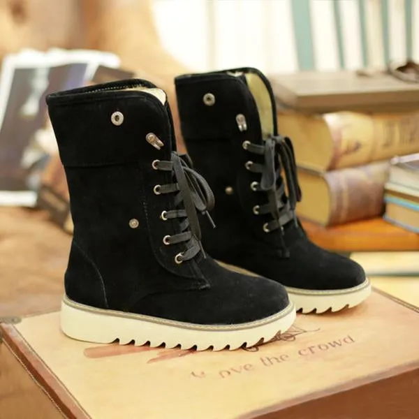 Women's Casual Lace-Up Plush Thick Sole Snow Boots 14096696S